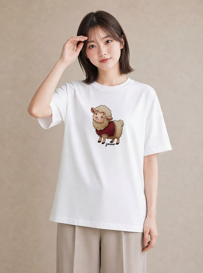グラフィックTシャツ レディース ひつじ 動物 アニマル イラスト 手描き風 親子 20代 白T YMAZO