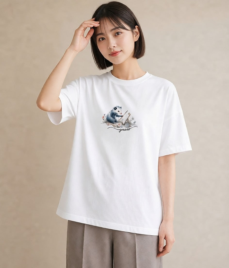 デザインTシャツ レディース ロボロフスキー ペット 動物 イラスト 韓国風 カジュアルコーデ 買い物 白T YMAZO