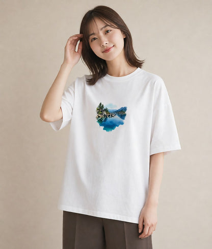 プリントTシャツ レディース 桟橋 水辺 波止場 ナチュラル アンティーク イラスト お洒落 秋コーデ おしゃれギフト 白T YMAZO