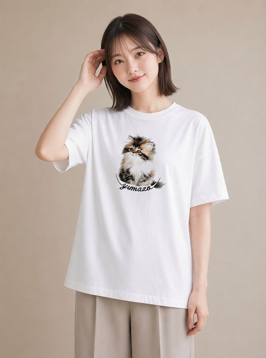 デザインTシャツ レディース ねこ 猫 ネコ イラスト 線画 夏コーデ 通学 白T YMAZO