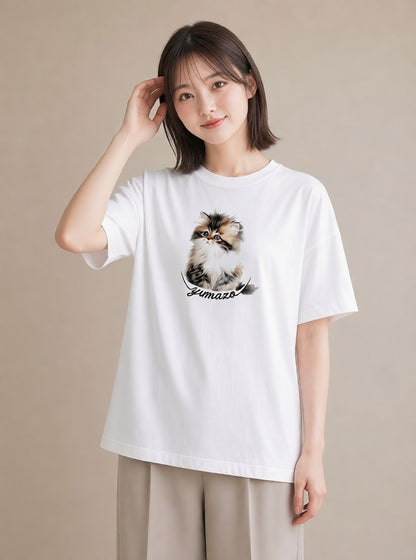 デザインTシャツ レディース ねこ 猫 ネコ イラスト 線画 夏コーデ 通学 白T YMAZO
