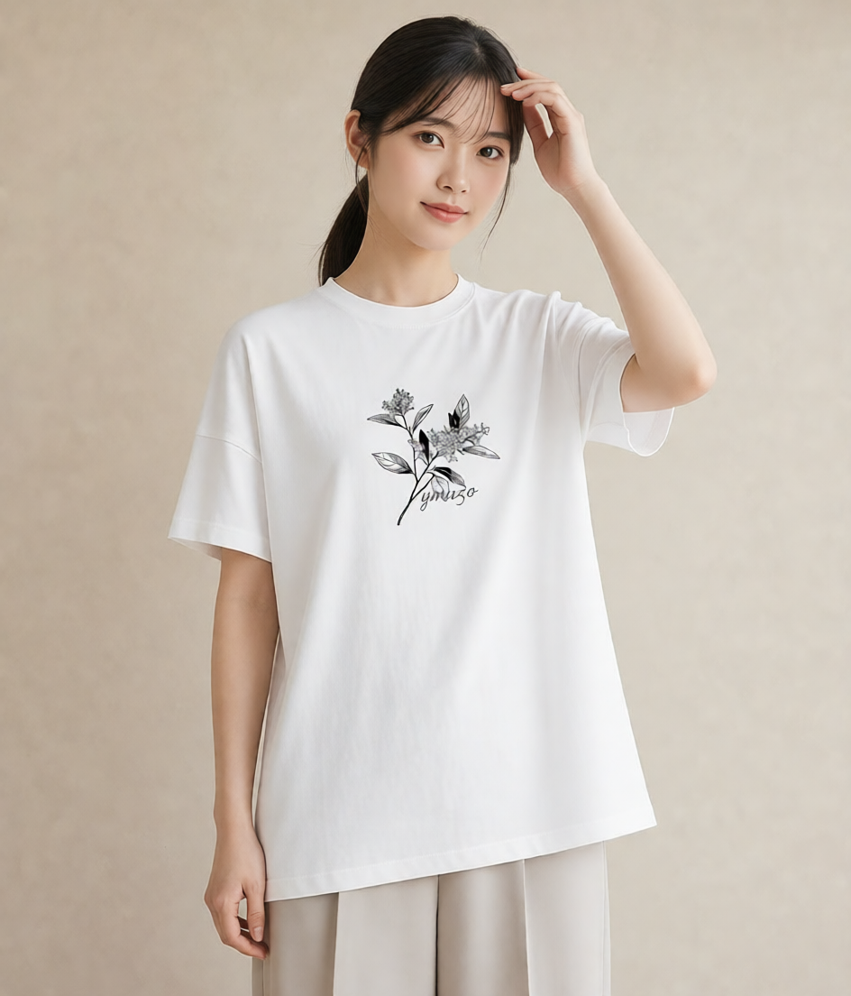グラフィックTシャツ レディース 金木犀 花 花柄 イラスト こなれ感 夏コーデ 通学 白T