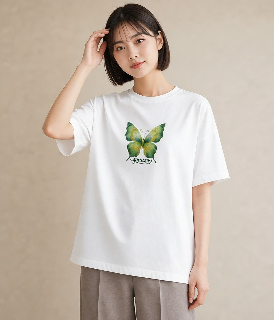 デザインTシャツ レディース ちょうちょ 蝶 バタフライ 昆虫 虫 イラスト お洒落 おしゃれギフト 社会人 白T YMAZO