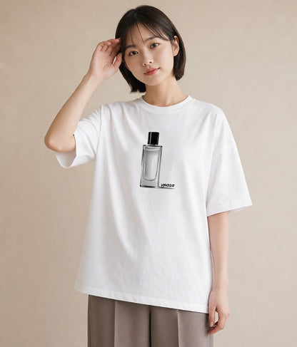 グラフィックTシャツ レディース 香水 香水瓶 パフューム イラスト モード 自分用 ルームウェア 白T YMAZO