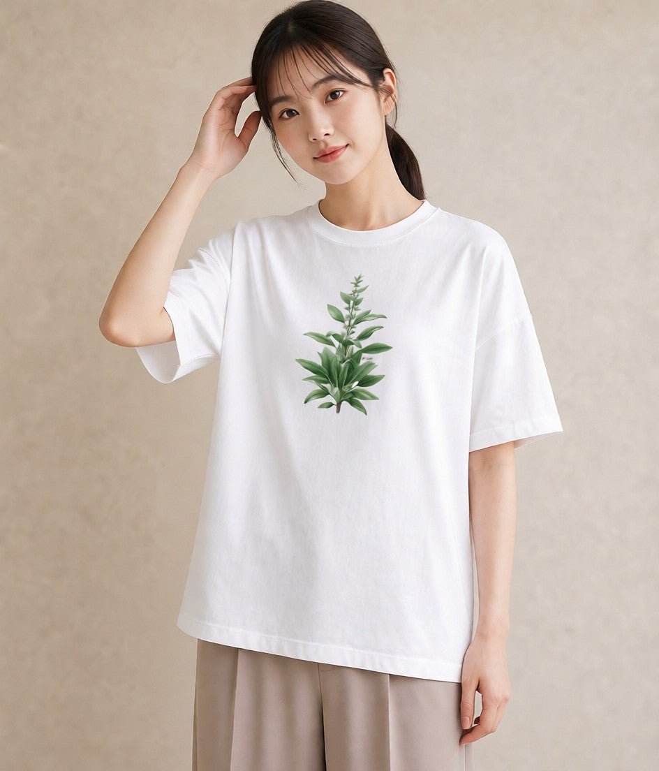 Tシャツ レディース ハーブ 植物 ボタニカル イラスト 北欧風 休日 ペアコーデ 白T YMAZO