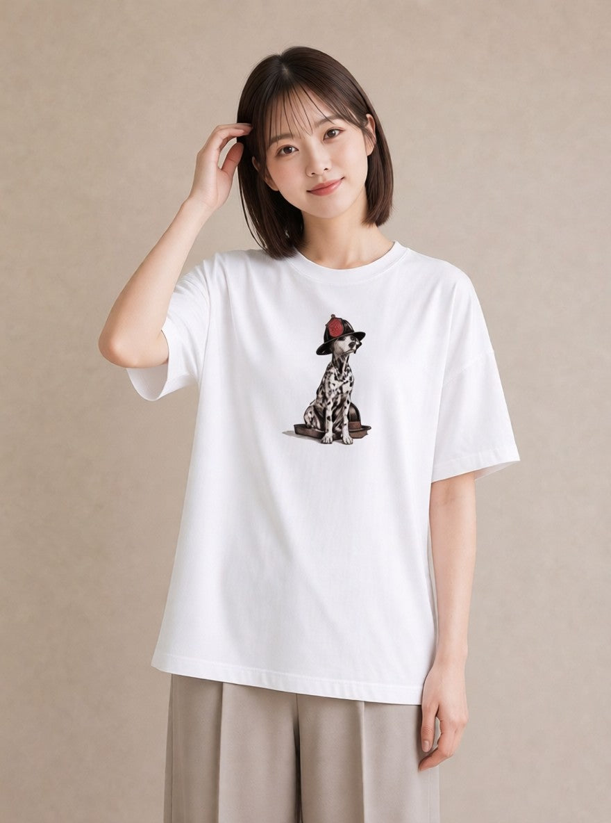 デザインTシャツ レディース ダルメシアン 犬 いぬ イラスト フェミニン 散歩 お出かけ 白T YMAZO