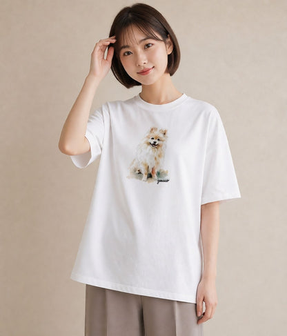 グラフィックTシャツ レディース わんちゃん 犬 いぬ イラスト 抜け感 通学 誕生日プレゼント 白T YMAZO