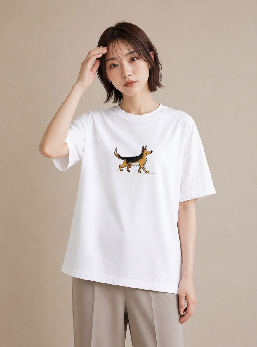 デザインTシャツ レディース ジャーマンシェパード 犬 いぬ イラスト ナチュラル お揃い 親子 白T YMAZO