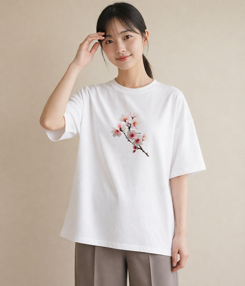 Tシャツ レディース さくら 桜 サクラ 花 花柄 イラスト ラフ レイヤード 友達ギフト 白T YMAZO
