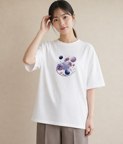 グラフィックTシャツ レディース 牡羊座 星空 宇宙 イラスト カジュアルコーデ 買い物 白T YMAZO