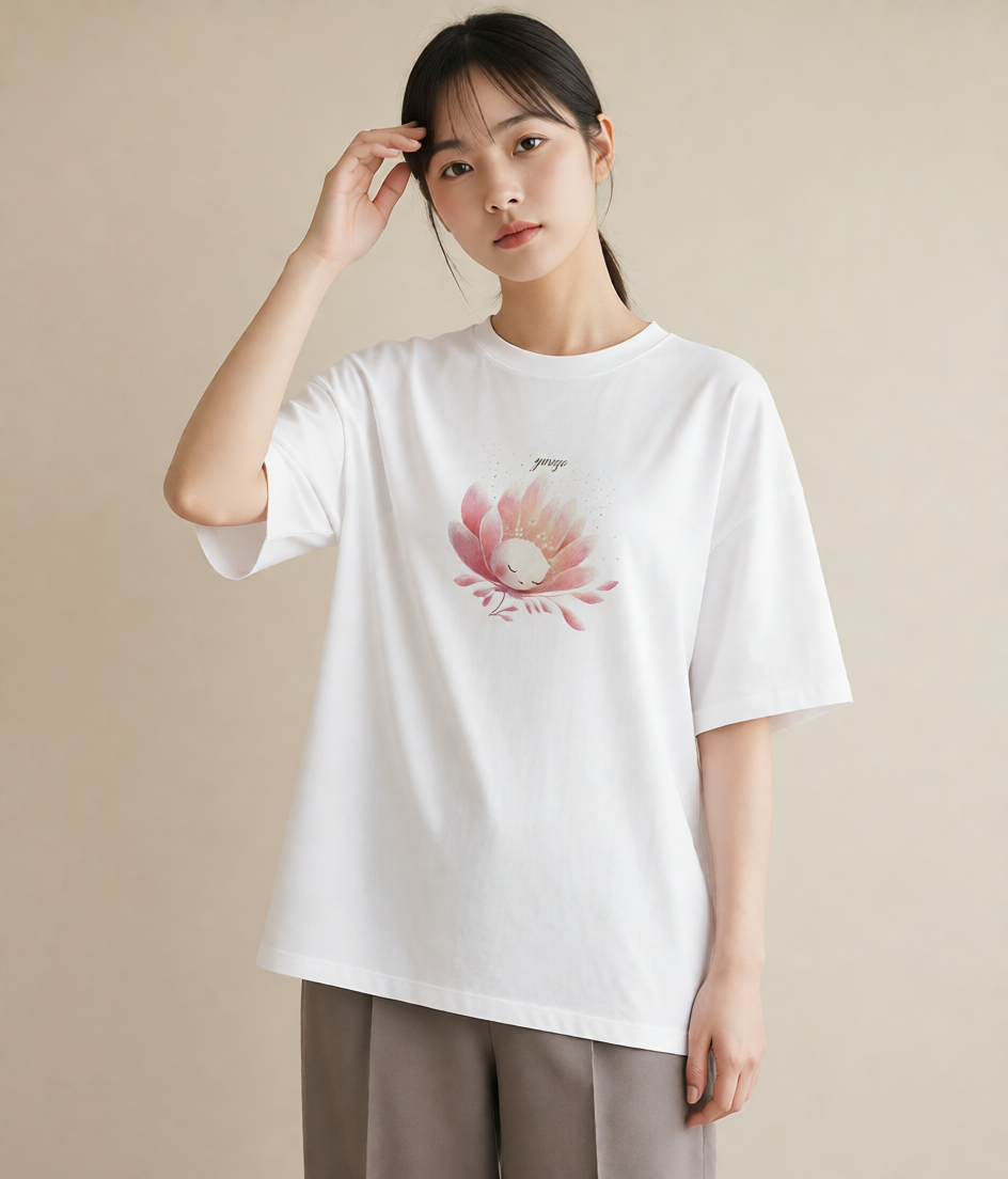 半袖Tシャツ レディース カスミソウ かすみ草 花 花柄 イラスト 旅行コーデ デート 帰省 白T YMAZO