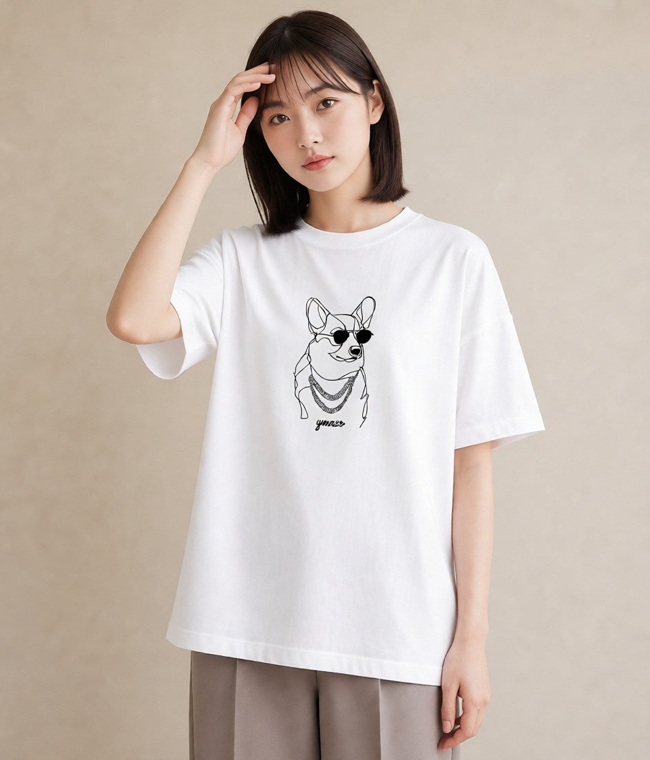プリントTシャツ レディース 犬 いぬ わんこ イラスト 公園 ママ 白T YMAZO