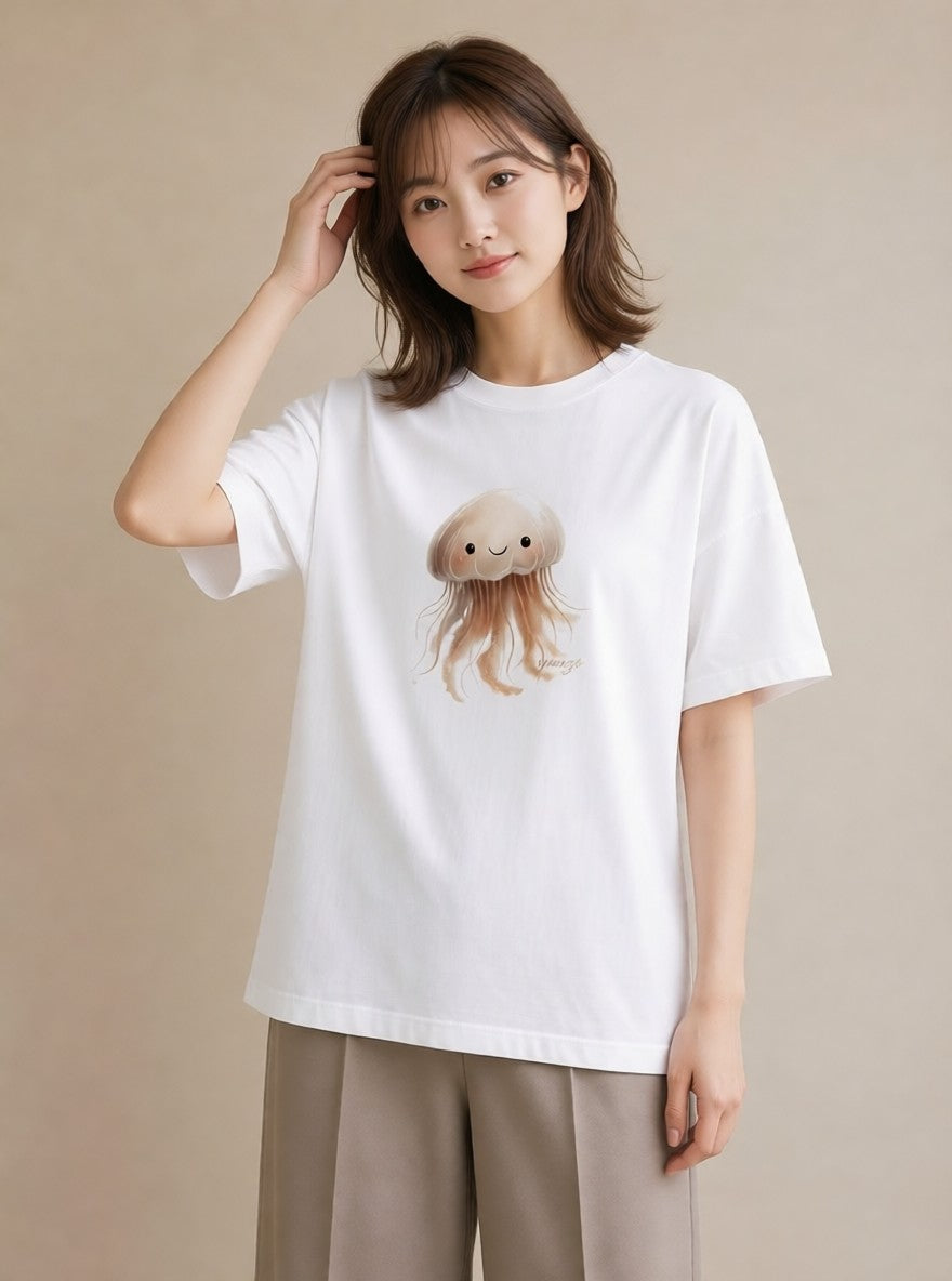 半袖Tシャツ レディース イカ 海の生き物 海 イラスト カジュアル 姉妹 送別ギフト 白T YMAZO