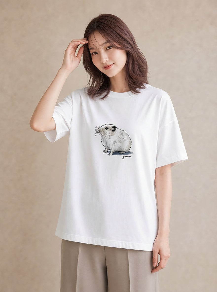 半袖Tシャツ レディース フェレット ペット 動物 イラスト 北欧風 デイリーウェア 休日 白T YMAZO
