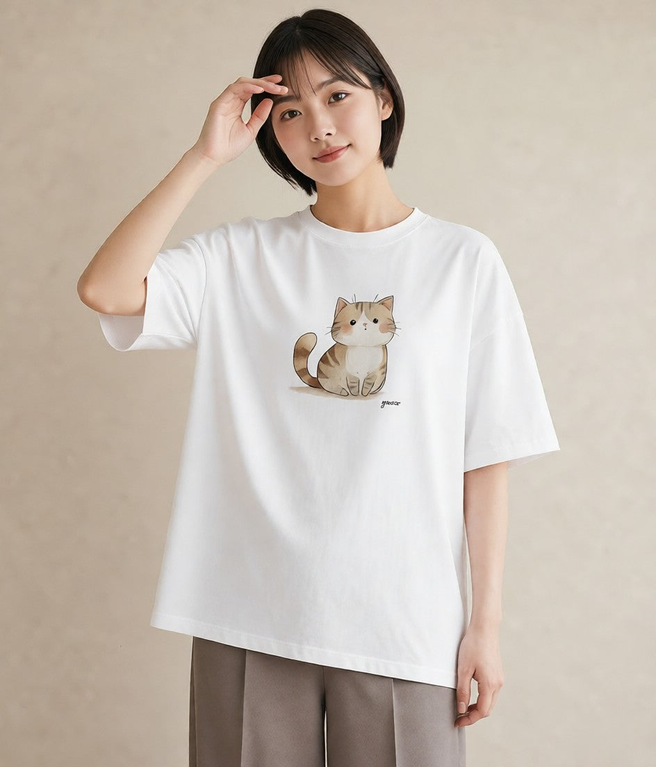 プリントTシャツ レディース スコティッシュフォールド 猫 ねこ イラスト ボタニカル 春コーデ 姉妹 白T YMAZO