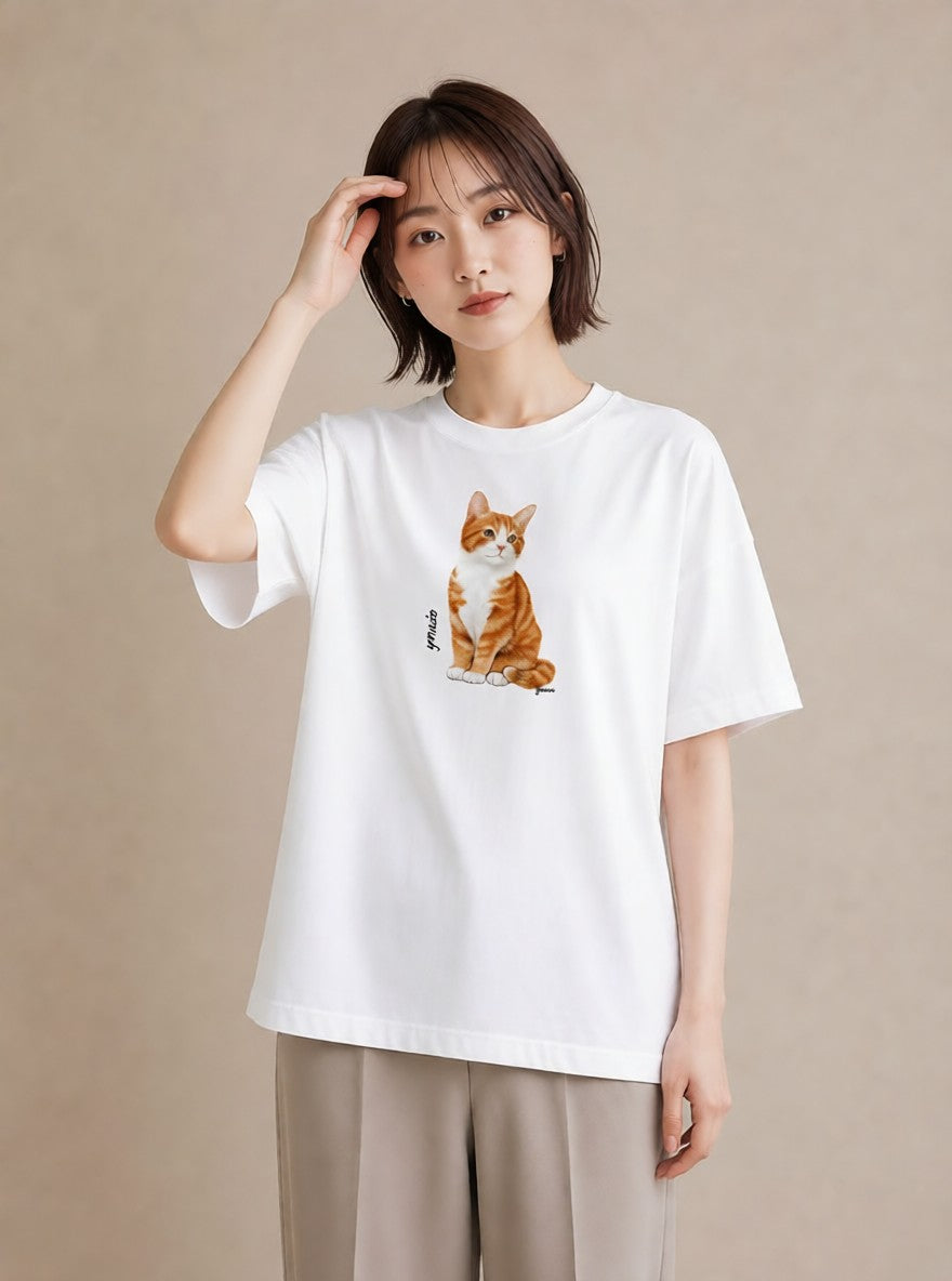 デザインTシャツ レディース アビシニアン 猫 ねこ イラスト ユニーク 旅行用 海 白T YMAZO