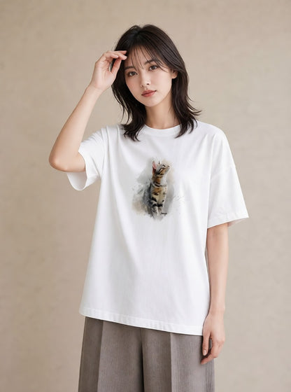 プリントTシャツ レディース シャム 猫 ねこ イラスト 抜け感 在宅 公園 白T YMAZO