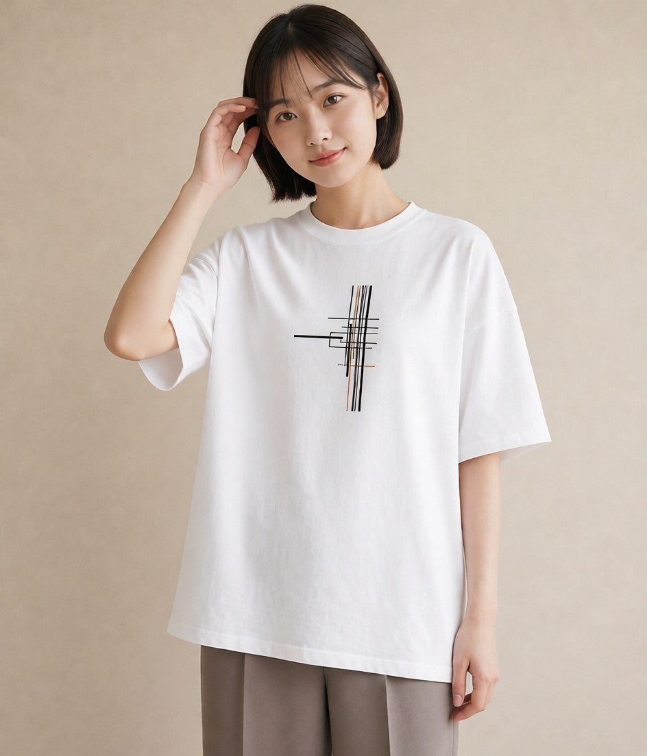 デザインTシャツ レディース 幾何学 ミニマル ジオメトリック イラスト 在宅 公園 白T YMAZO
