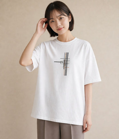 デザインTシャツ レディース 幾何学 ミニマル ジオメトリック イラスト 在宅 公園 白T YMAZO
