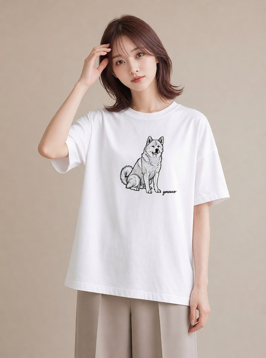 プリントTシャツ レディース 秋田犬 犬 いぬ イラスト モード ギフト 母の日 白T YMAZO