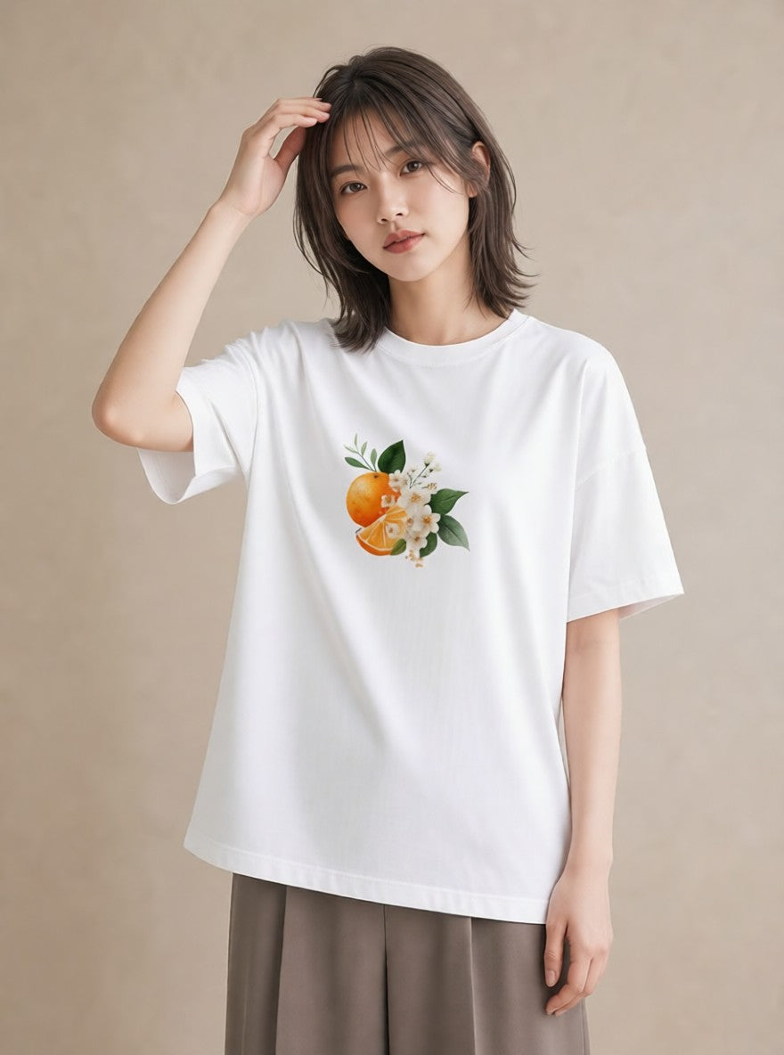 デザインTシャツ レディース 金木犀 花 花柄 イラスト 旅行コーデ ママ カフェ服 白T YMAZO