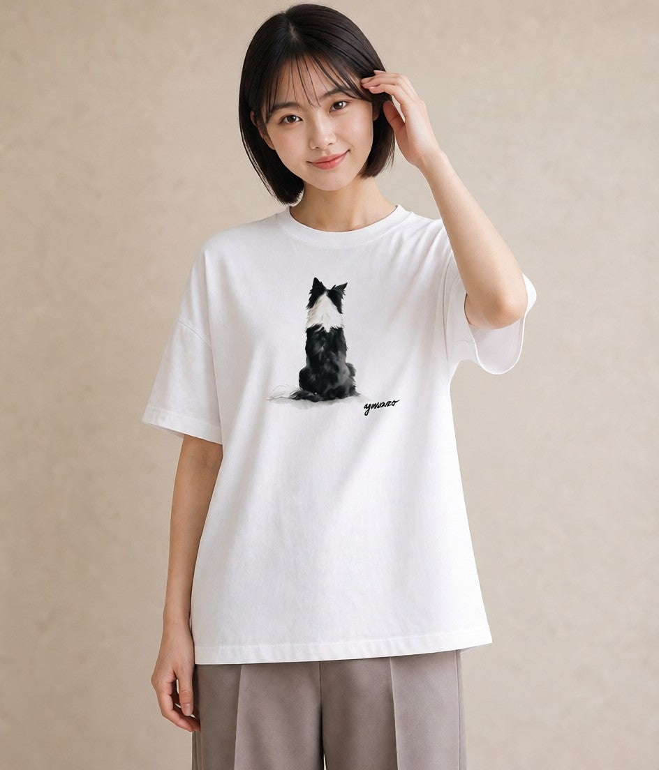 デザインTシャツ レディース ボーダーコリー 犬 いぬ イラスト ゆるコーデ 夏コーデ 通学 白T YMAZO