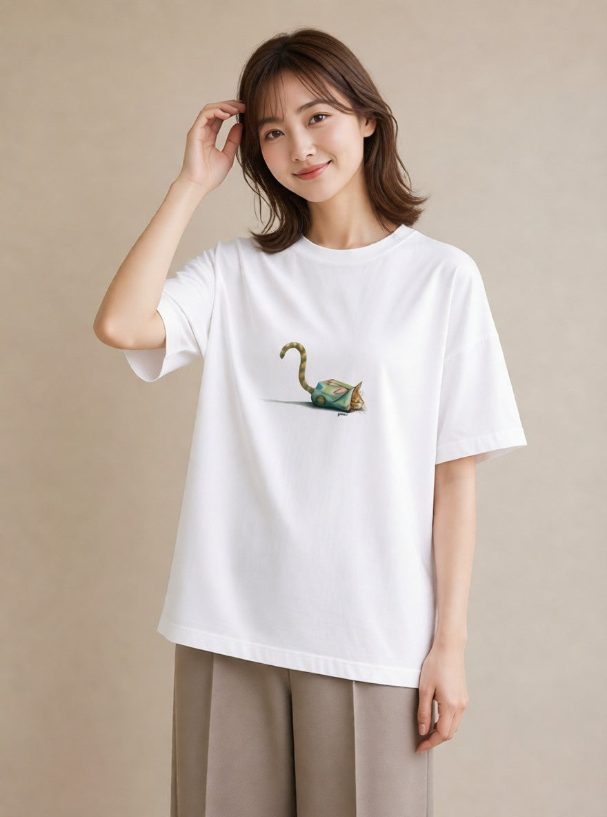 グラフィックTシャツ レディース サビ猫 猫 ねこ イラスト レトロ 社会人 女性 白T YMAZO