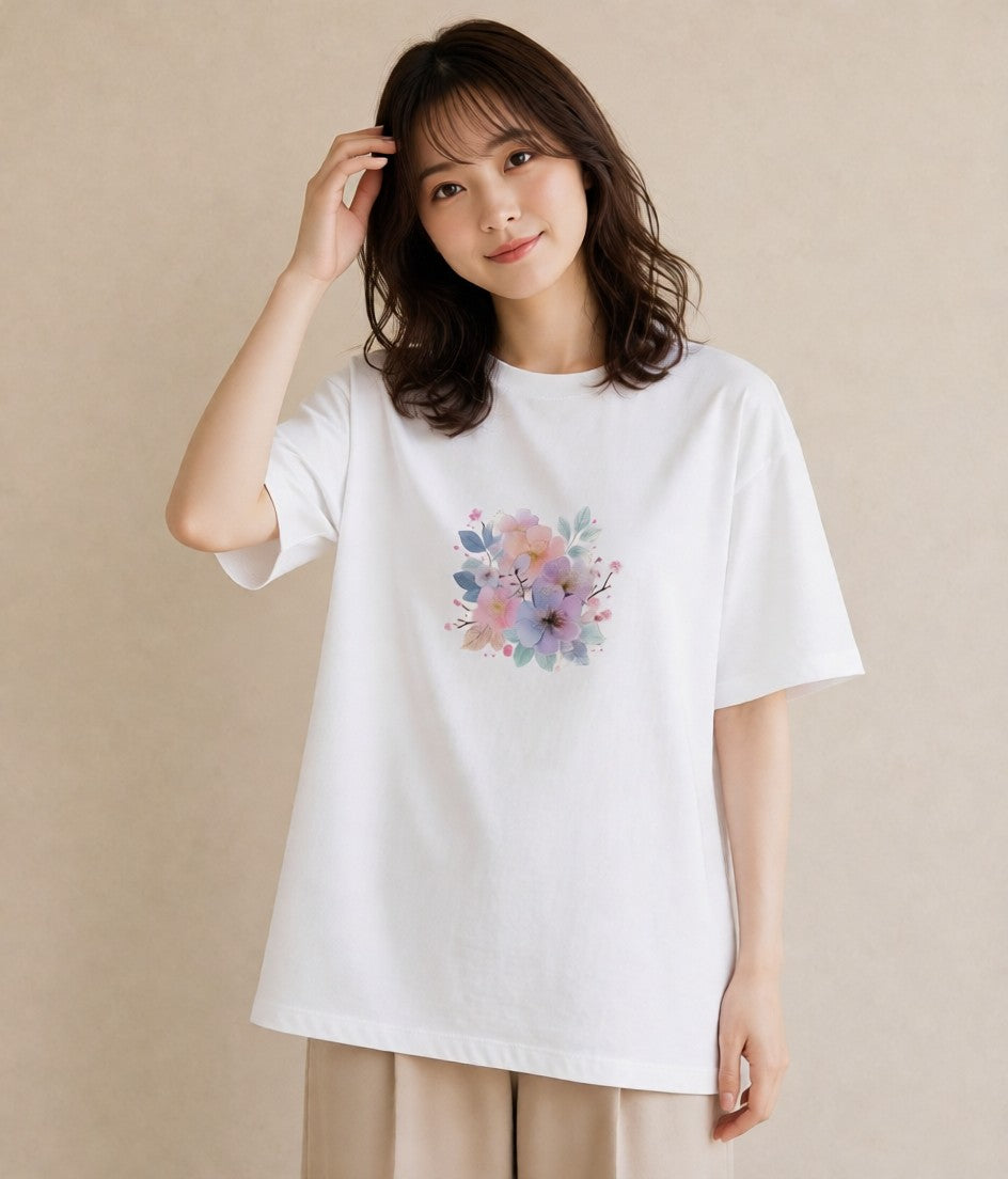 グラフィックTシャツ レディース 椿 花 花柄 イラスト ラフ 散歩 お出かけ 白T YMAZO