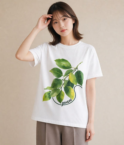 半袖Tシャツ レディース 新緑 植物 ボタニカル イラスト レトロ お揃い 親子 白T YMAZO