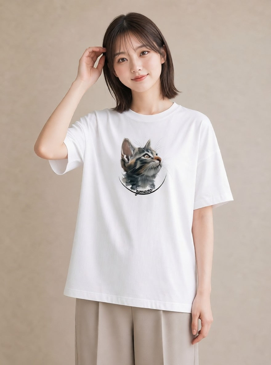 半袖Tシャツ レディース ソマリ 猫 ねこ イラスト アート風 お揃い 親子 白T YMAZO