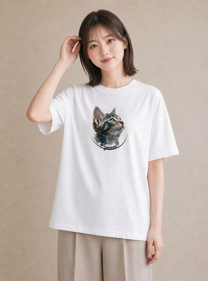 半袖Tシャツ レディース ソマリ 猫 ねこ イラスト アート風 お揃い 親子 白T YMAZO