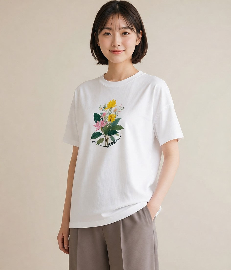 デザインTシャツ レディース 花 花柄 イラスト 上品 母娘コーデ 自分用 白T