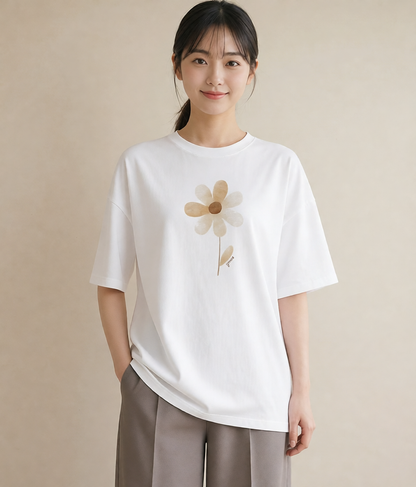 Tシャツ レディース たんぽぽ 花 花柄 イラスト ゆるかわ 通学 誕生日プレゼント 白T YMAZO