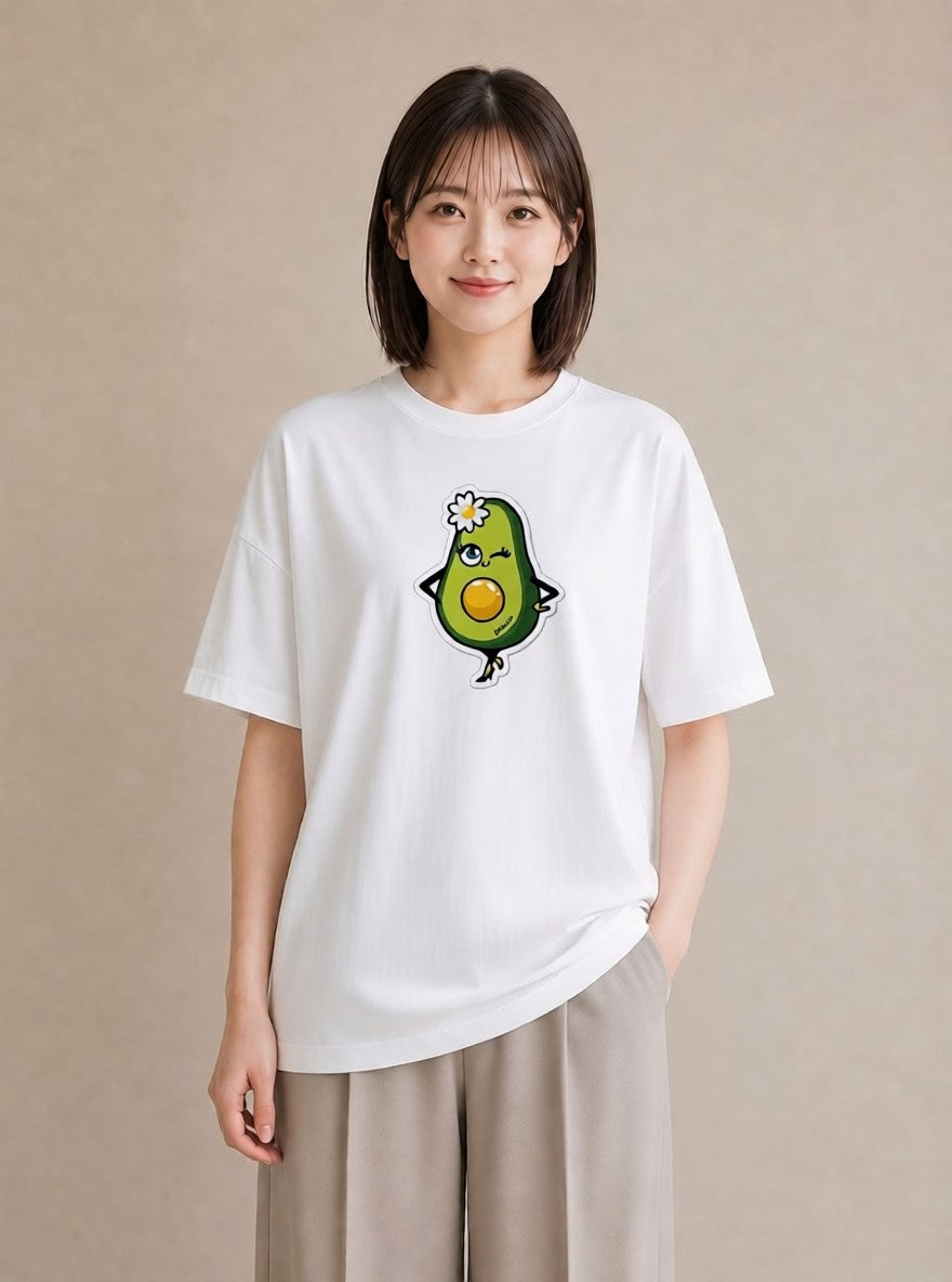 グラフィックTシャツ レディース アボカド 食べ物 フード イラスト シンプル 海 カフェ巡り 白T YMAZO