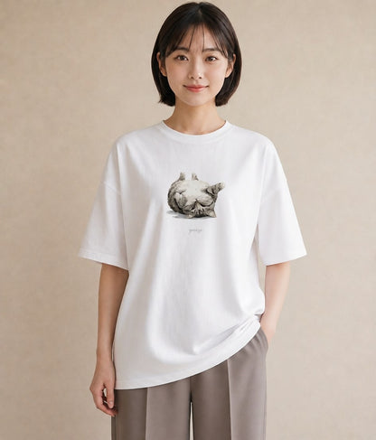 プリントTシャツ レディース キジトラ 猫 ねこ イラスト お洒落 お出かけ 普段着 白T YMAZO