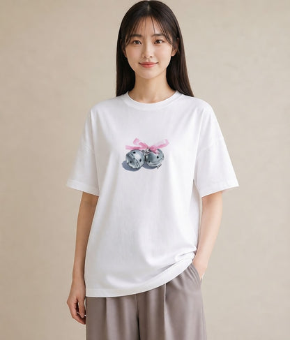 半袖Tシャツ レディース 風鈴 ガラス 夏 ナチュラル アンティーク イラスト ユニーク 在宅 公園 白T YMAZO