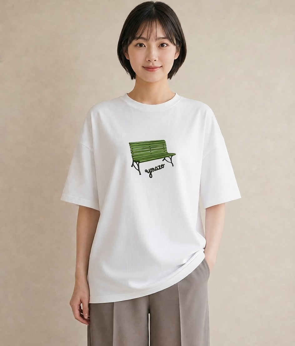 グラフィックTシャツ レディース 雨上がりのベンチ ベンチ ナチュラル アンティーク イラスト お揃い 親子 白T YMAZO