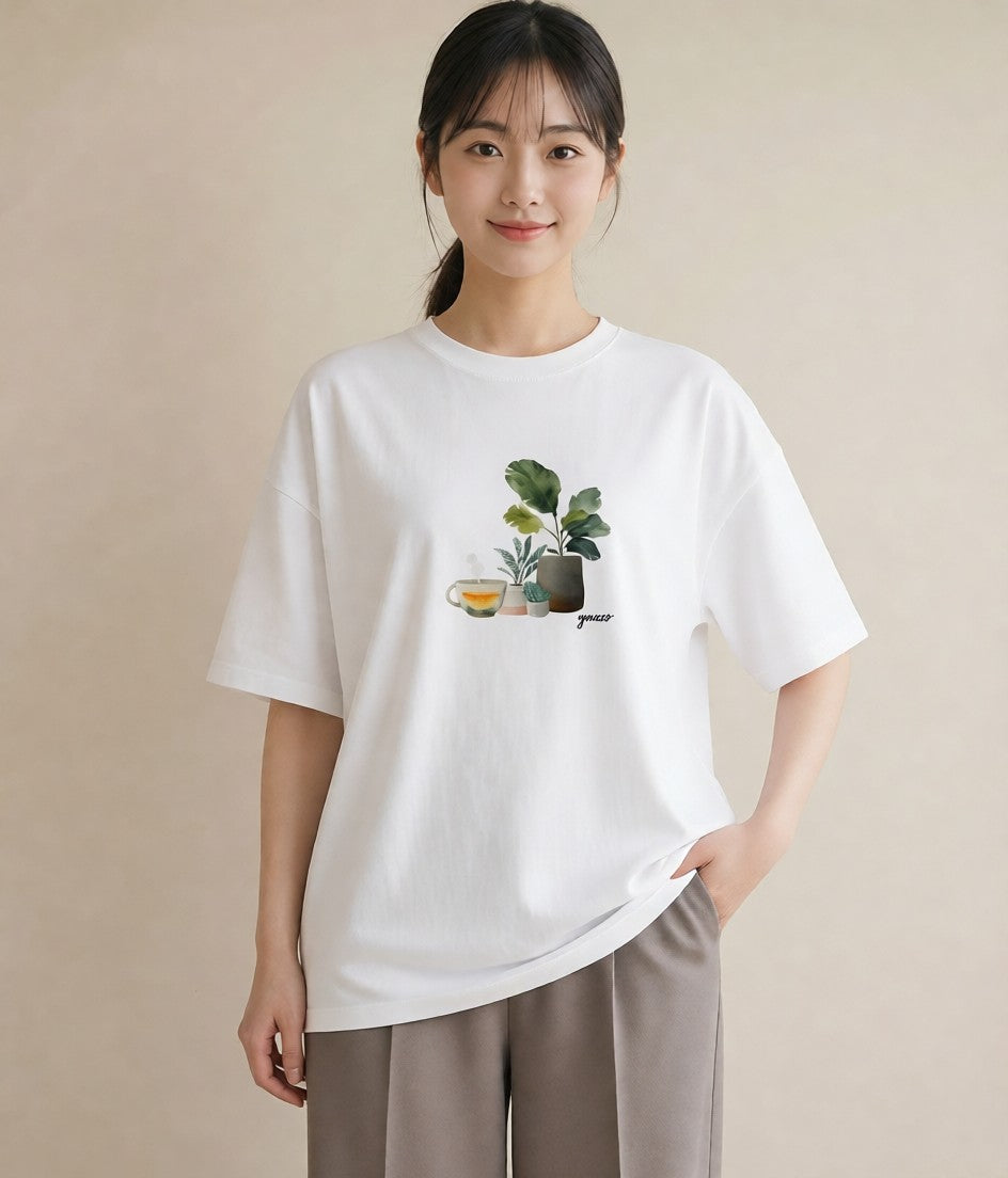 Tシャツ レディース 観葉植物 植物 ボタニカル イラスト ミニマル 公園 ママ 白T YMAZO