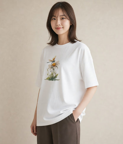 デザインTシャツ レディース とんぼ 昆虫 虫 イラスト きれいめ 公園 ママ 白T YMAZO