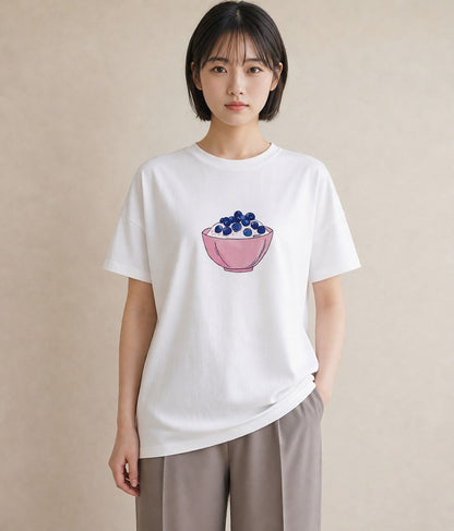 半袖Tシャツ レディース ブルーベリー 食べ物 フード イラスト ラフ クリスマス 旅行 白T YMAZO