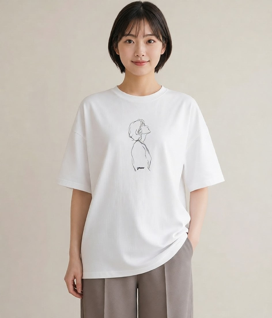 Tシャツ レディース 女の子 ガール 後ろ姿 イラスト 個性的 デイリーウェア 休日 白T YMAZO