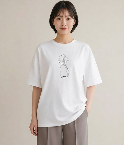 Tシャツ レディース 女の子 ガール 後ろ姿 イラスト 個性的 デイリーウェア 休日 白T YMAZO