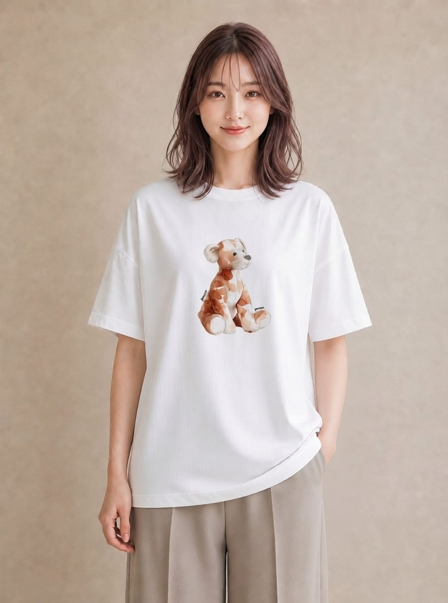 Tシャツ レディース わんちゃん 犬 いぬ イラスト 上品 普段着 週末コーデ 白T YMAZO