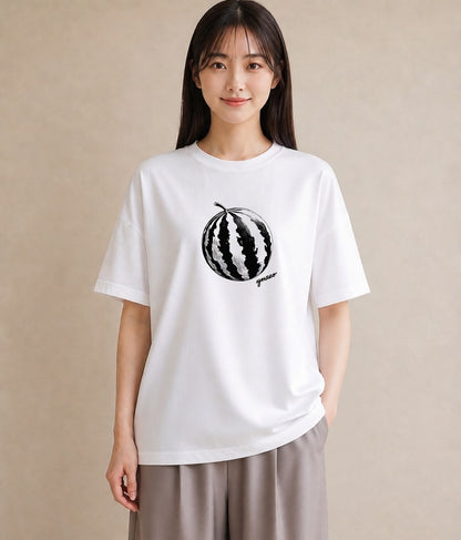 Tシャツ レディース すいか 食べ物 フード イラスト アート風 公園 ママ 白T YMAZO