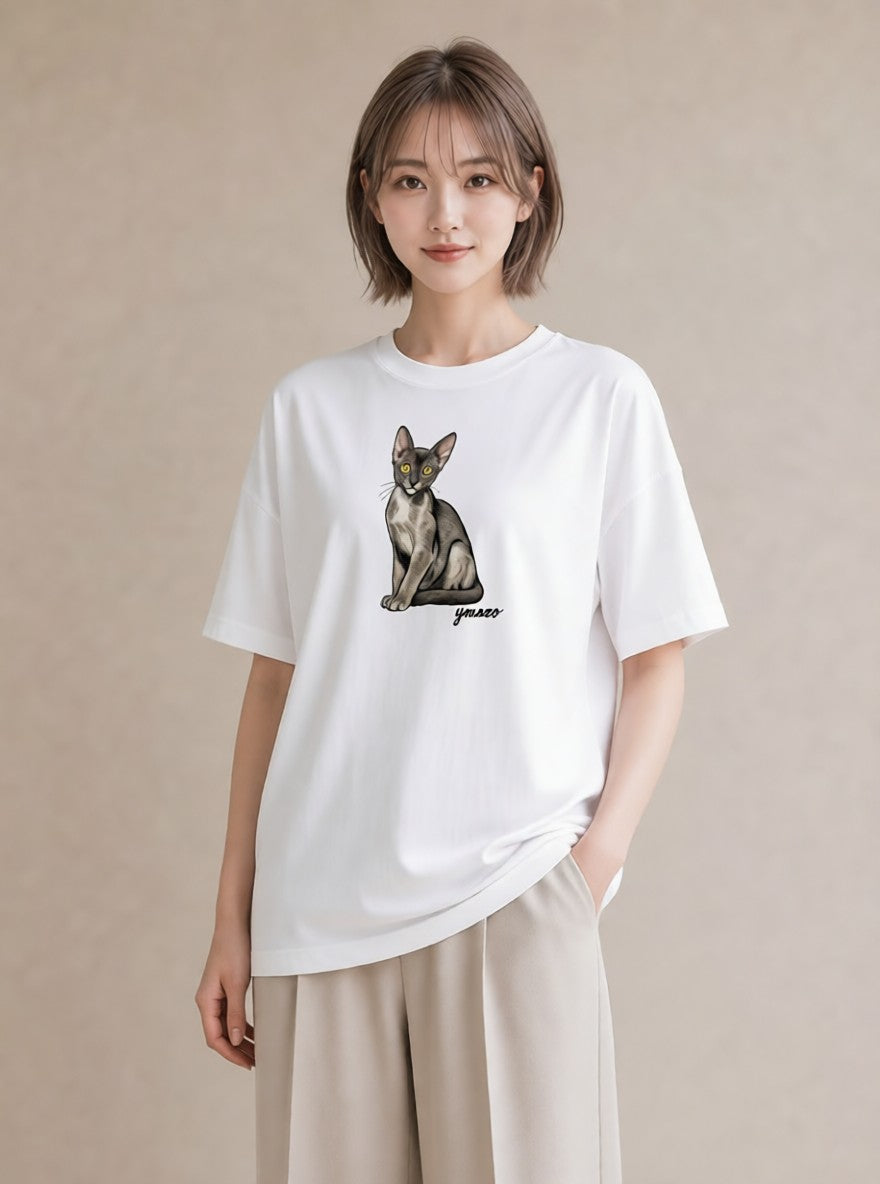 プリントTシャツ レディース ソマリ 猫 ねこ イラスト ゆるコーデ 社会人 女性 白T YMAZO