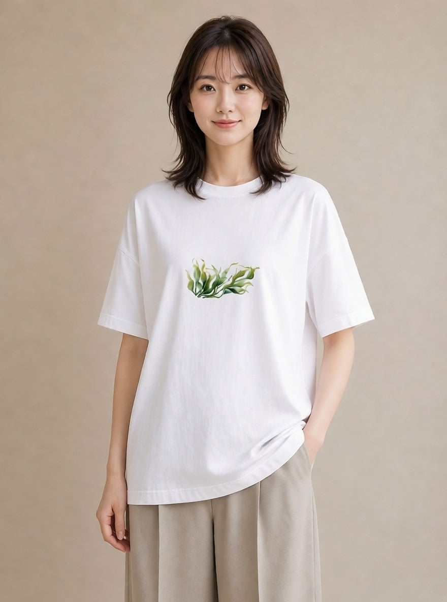 半袖Tシャツ レディース つる 植物 ボタニカル イラスト シンプル 買い物 夏コーデ 白T YMAZO