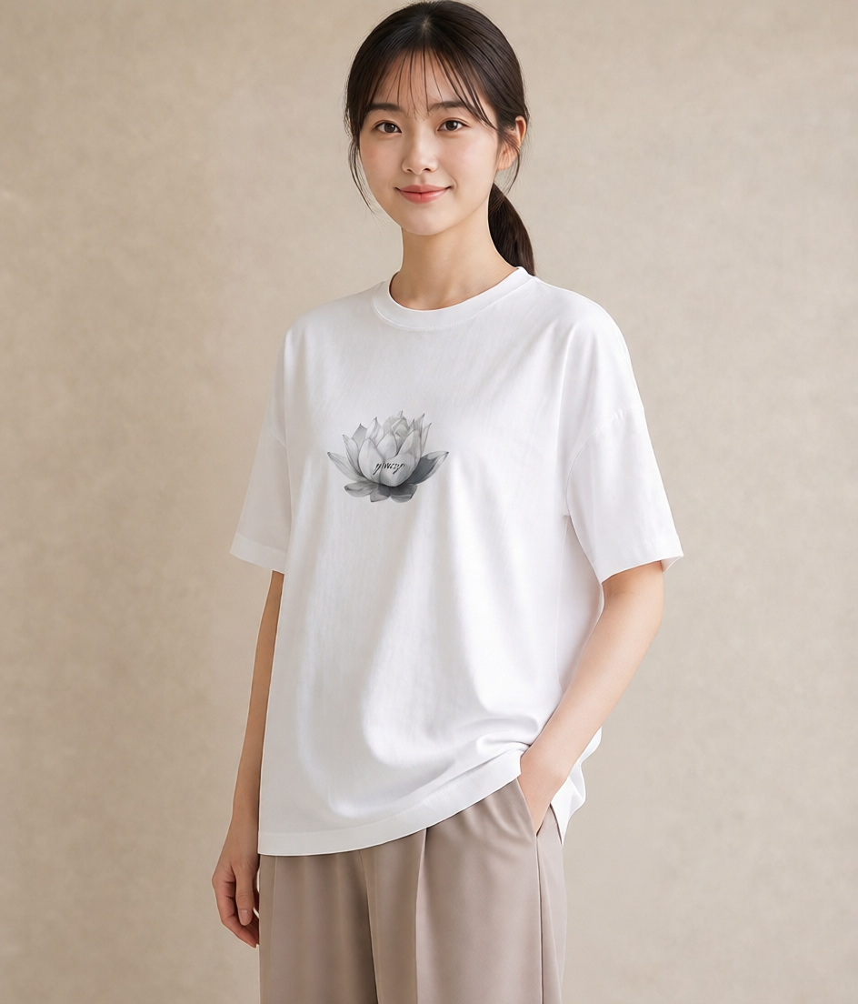 半袖Tシャツ レディース 蓮 花 花柄 イラスト おしゃれギフト 社会人 白T