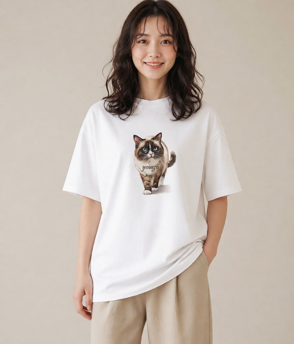 デザインTシャツ レディース 愛猫 猫 ねこ イラスト モード デート 帰省 白T YMAZO