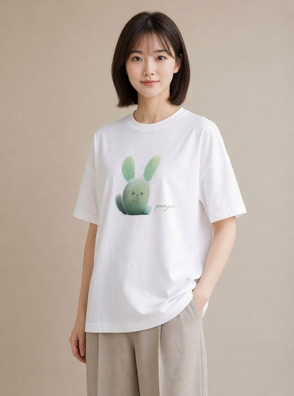 半袖Tシャツ レディース サボテン 植物 ボタニカル イラスト ナチュラル 誕生日プレゼント 綿100 白T YMAZO