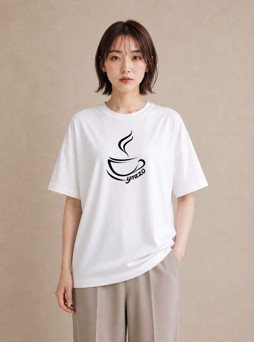 グラフィックTシャツ レディース コーヒー カフェ 珈琲 イラスト ミニマル 通勤 在宅 白T YMAZO